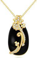 wholesale 925 Sterling Silver Black Onyx Flower and Cubic Zirconia Pendant Necklace-0-0
