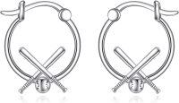 wholesale 925 Sterling Silver Metal Sports Ball and Bat Design Hoop Earrings - Gift Ideas for Women-Baseball Earrings