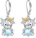 wholesale 925 Sterling Silver Moonstone Heart Cow Dangle Earrings for Women Girls Gifts-0-0