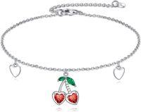 wholesale 925 Sterling Silver Red CZ Heart Charm Chain Anklet-F-Cherry