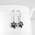 wholesale 925 Sterling Silver Black Paw Print Cubic Zirconia Huggie Hoop Earrings for Women-0-1
