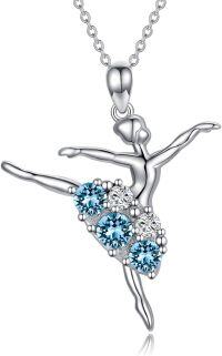 wholesale Sterling Silver Austrian Birthstone Crystal Ballerina Necklace Ballet Dancer Pendant Gift-Simulated Aquamarine