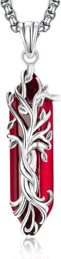wholesale 925 Sterling Silver Red Agate Natural Stone Healing Crystal Tree of Life Pendant Necklace-0-0