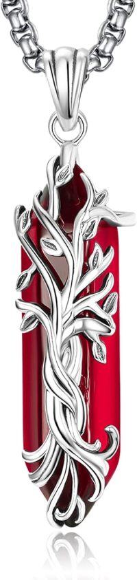 wholesale 925 Sterling Silver Red Agate Natural Stone Healing Crystal Tree of Life Pendant Necklace-A January