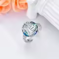 TOUPOP Sterling Silver Blue Crystal Adjustable Initial Open Ring For Women-0-4