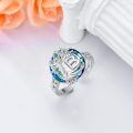 TOUPOP Sterling Silver Blue Crystal Adjustable Initial Open Ring For Women-0-4