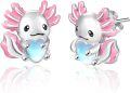 wholesale 925 Sterling Silver Pink Opal Heart Axolotl Stud Earrings for Girls and Women Gift Ideas-0-0