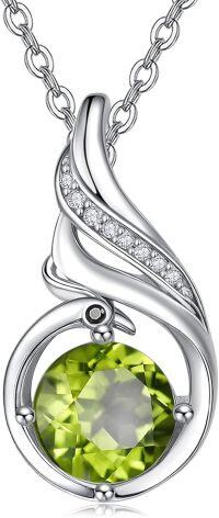 wholesale Sterling Silver Phoenix Birthstone Pendant Necklace for Women-08-Peridot