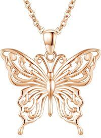 wholesale 925 Sterling Silver Plated Rose Gold Butterfly Pendant Necklace Minimalist Charm s for Her-Butterfly Necklace(Rose Gold)