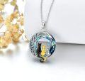 wholesale 925 Sterling Silver Cat on the Moon Pendant Necklace with Blue Circle Crystal for Women-0-1
