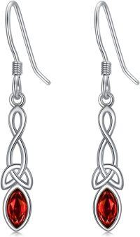 wholesale 925 Sterling Silver Celtic Knot Dangle Earrings with Birthstone Trinity Gift-01-Jan(Garnet)