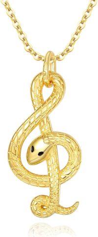 wholesale Gold 925 Sterling Silver Snake Treble Clef Music Note Pendant Necklace for Women and Men Gifts-Gold