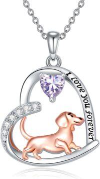 wholesale Sterling Silver Birthstone Dachshund Necklace Dog Lover Gift-1-06-June