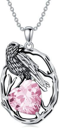 wholesale Sterling Silver Birthstone Raven Necklace for Women-October