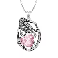 wholesale 925 Sterling Silver Birthstone Raven Necklace for Women-October