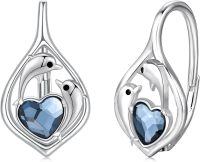 wholesale 925 Sterling Silver Heart-Shaped Blue Crystal Dolphin Leverback Earrings Gift for Women and Girls-Dolphin