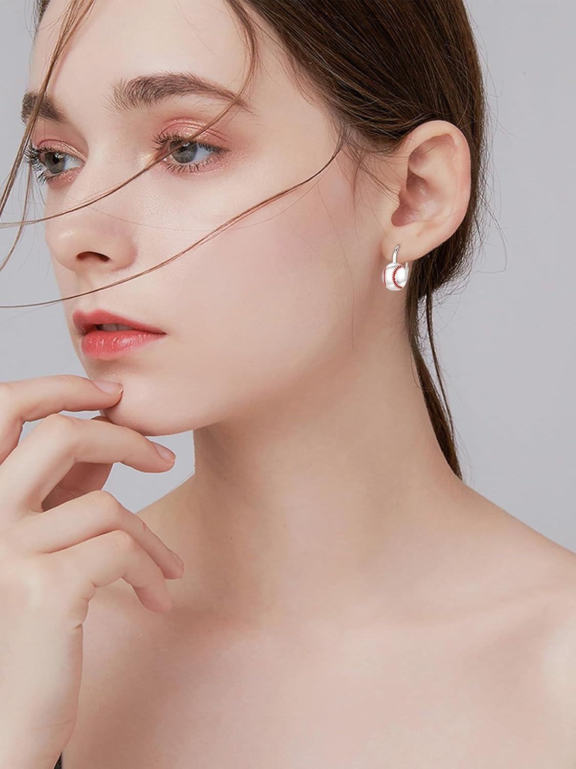 wholesale 925 Sterling Silver Baseball Shape Sporty Dangle Leverback Earring for Women-0-4