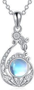 wholesale 925 Sterling Silver Teardrop Moonstone Floral Filigree Pendant Necklace Gift for Women-0-0