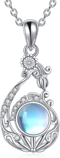 wholesale 925 Sterling Silver Teardrop Moonstone Floral Filigree Pendant Necklace Gift for Women-Daisy Moonstone