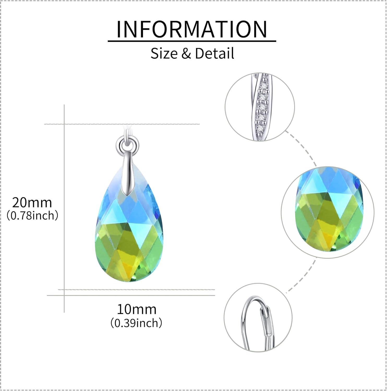 925 Sterling Silver Teardrop Austrian Crystal Light Blue Purple Aurora Borealis Drop Dangle Earrings-0-4