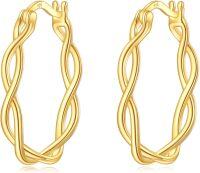 wholesale 925 Sterling Silver Hypoallergenic Lightweight Twist Hoop Earrings with Click Closure 48mm Diameter Gold Tone-Gold Hoop Earrings