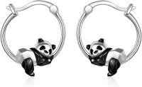 wholesale 925 Sterling Silver 3D Panda Huggie Hoop Earrings with Black Enamel Details for Women-Hoop Panda