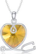 wholesale Sterling Silver Heart Crystal Stethoscope Necklace for Nurse Doctor Women-0-0