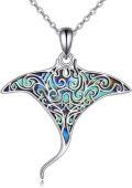 wholesale 925 Sterling Silver Abalone Shell Inlay Manta Ray Pendant Necklace for Women Girls  45cm Chain Length-0-0