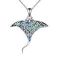 wholesale 925 Sterling Silver Manta Ray Pendant Necklace With Iridescent Abalone Shell For Women-0-0