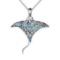 wholesale 925 Sterling Silver Manta Ray Pendant Necklace With Iridescent Abalone Shell For Women-Manta Ray