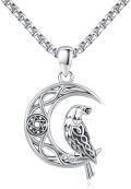 wholesale 925 Sterling Silver Crescent Moon & Raven Norse Runes Pendant Necklace  Viking s for Women Men-0-0