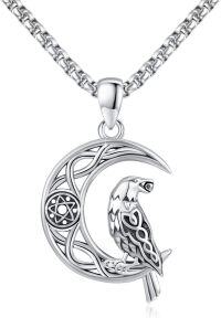 wholesale 925 Sterling Silver Crescent Moon & Raven Norse Runes Pendant Necklace  Viking s for Women Men-D-Celtic Moon Raven