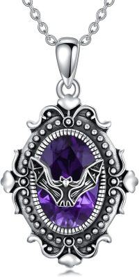 wholesale 925 Sterling Silver Purple Crystal Pendant Necklaces Gothic Bat Design s for Her-Bat-Purple Stone