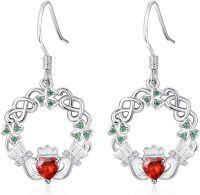 wholesale 925 Sterling Silver Birthstone Claddagh Celtic Knot Dangle Earrings for Women-Silver July