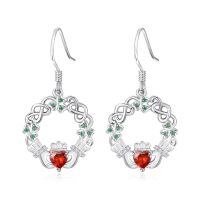 wholesale 925 Sterling Silver Birthstone Claddagh Celtic Knot Dangle Earrings for Women-Silver July