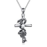 wholesale 925 Sterling Silver Snake and Cross Pendant Necklaces for Men & Women - Vintage Style Irish s-Snake Cross Necklace