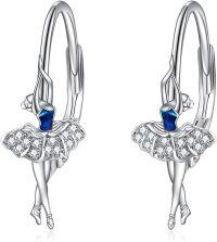 wholesale 925 Sterling Silver Ballerina Dancer Leverback Earrings Blue/Purple  for Women-Ballerina-blue