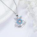 wholesale 925 Sterling Silver Blue Crystal Nautical Ship Wheel & Anchor Pendant Necklace s for Women and Girls-0-1