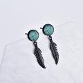 wholesale 925 Sterling Silver Feather & Turquoise Dangle Drop Earrings-0-1