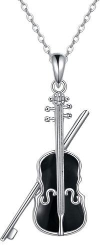 wholesale Sterling Silver Violin Bow Pendant Necklace for Women-black onyx