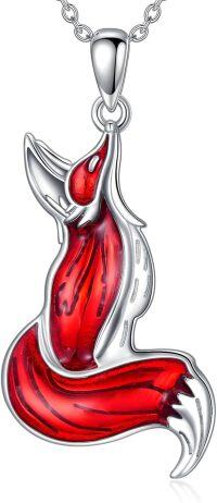 wholesale  Sterling Silver Birthstone Highland Cow Panda Fox Frog Koala Guinea Pig Elephant Necklace Gift -Red Fox