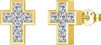 wholesale 925 Sterling Silver Cross Stud Earrings with Cubic Zirconia - Religious  for Her-Cross-yellow gold plated