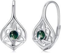 wholesale 925 Sterling Silver Celtic Moonstone and Moss Agate Irish Knot Hypoallergenic Leverback Earrings for Women Gift Ideas-Moss Agate