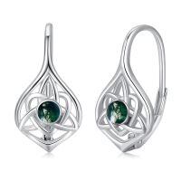 wholesale 925 Sterling Silver Celtic Moonstone and Moss Agate Irish Knot Hypoallergenic Leverback Earrings for Women Gift Ideas-Moss Agate