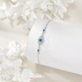 wholesale 925 Sterling Silver Blue Crystal Evil Eye Chain Link Bracelet for Women-0-2