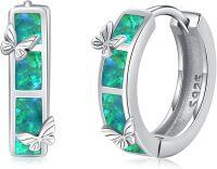 wholesale Sterling Silver Opal Hoop Earrings for Women Hypoallergenic Huggie Christmas Gift-B-Silver-Green