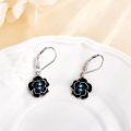 wholesale 925 Sterling Silver Black Enamel & Blue Pearl Rose Drop Earrings-0-2