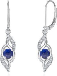 wholesale 925 Sterling Silver 12 Birthstone Leverback Dangle Earrings for Women-Lapis Lazuli