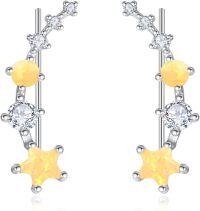 wholesale 925 Sterling Silver Yellow Opal & CZ Star Ear Climber Earrings for Women - Bridal  Ideas-Yellow Opal