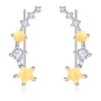 wholesale 925 Sterling Silver Yellow Opal & CZ Star Ear Climber Earrings for Women - Bridal  Ideas-Yellow Opal